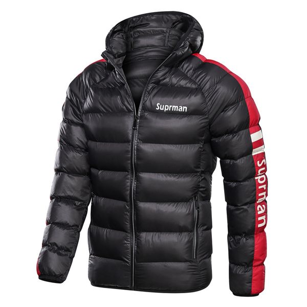 

down cotton jacket thick warm youth tide hooded men's cotton jacket, Black