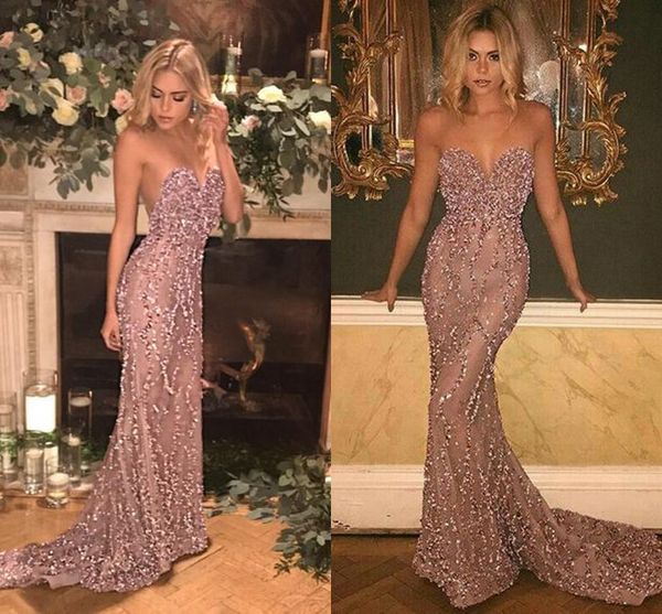 

2019 Stunning Sparkly Bling Bling Pink Sequined 2019 Prom Dresses Sexy Spaghetti Straps Mermaid Sleeveless Evening Gowns