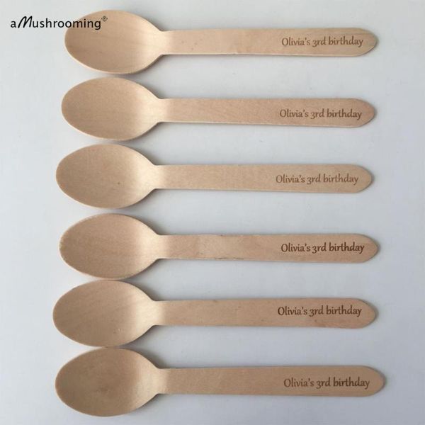 

одноразовые ложки деревянная посуда 3-й день рождения ложки персонализированные день рождения текстовый шрифт