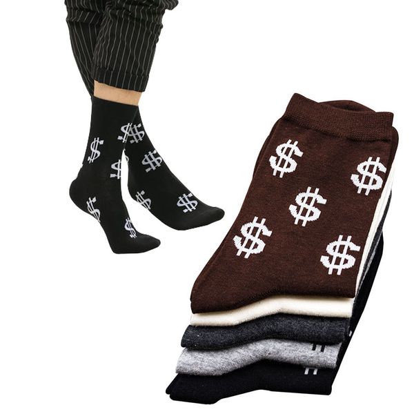 

novelty men's long socks harajuku wzfy money dollar pattern socks funny cartoon sock pure cotton elegant men, Black