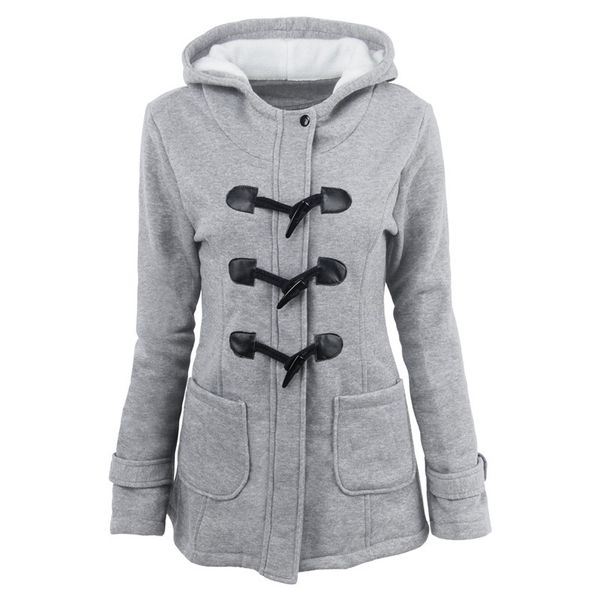 

2019 winter new women jacket fashion slim cotton blend horns buckle pile coating parka coat plus size s-6xl hoodies parka, Black