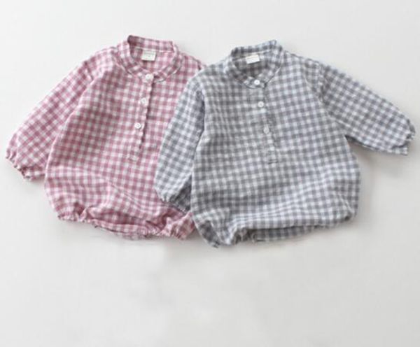 

baby kids Designer Clothing climbing romper Long Sleeve Full Plaid Print Spring Romper high quality 100% cotton Romper 2 Colors