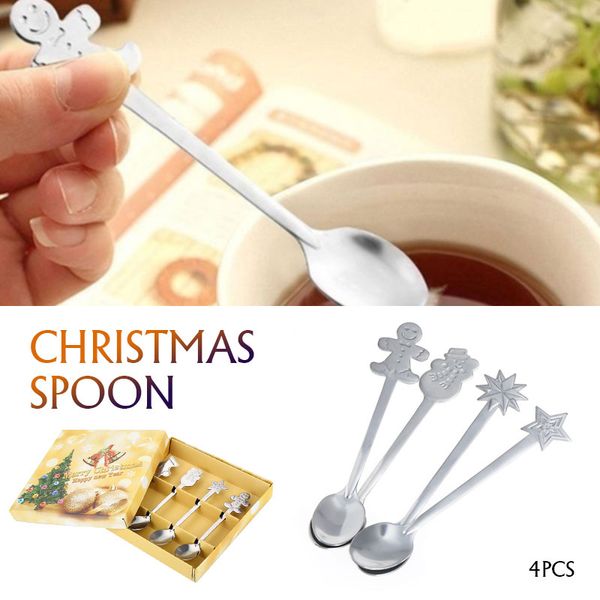

spoons coffee spoon lovely christmas stainless steel wedding 4pcs/set healthy