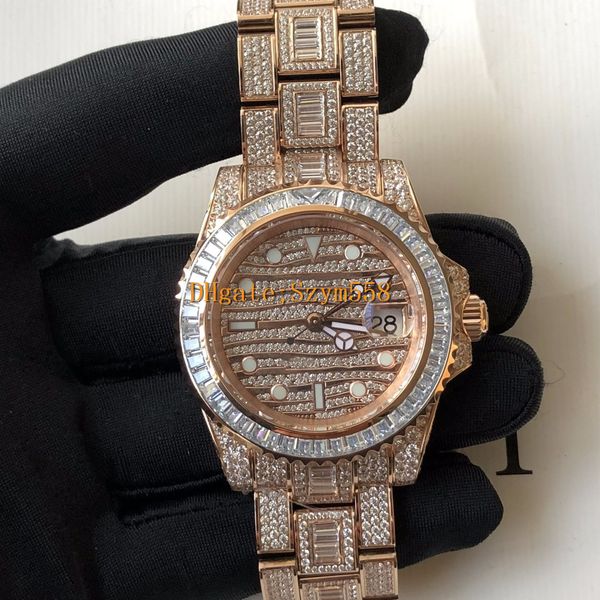 

Diamond watch iced out watch eta2836 automatic luxury watch 40mm fa hion men waterproof 904 tainle trap ide of diamond, Slivery;brown