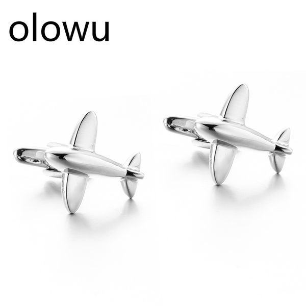 

olowu fashion father's day gift jewelry cuff links silver color airplane cufflinks for men's business shirt accessories, Silver;golden