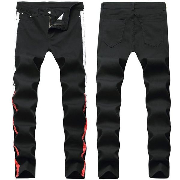 

mens fashion designer black jeans long pants pencil homme clothing zipper fly button hip hop casual apparel, Blue