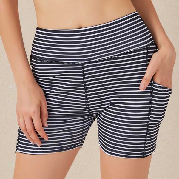 

running shorts women's sports fashion high waist workout fitness side pocket striped quick dry, Black;blue