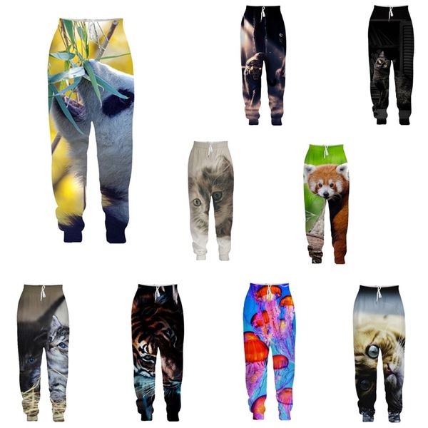

унисекс 3d printed животных узорной брюки s-5xl полная длина drawstring красочные случайные штаны животных sweatpants мужчины женщины, Black