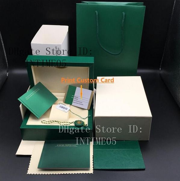 

original correct matching papers security card gift bag green wood watch box for rolex boxes booklets watches print custom card, Black;blue