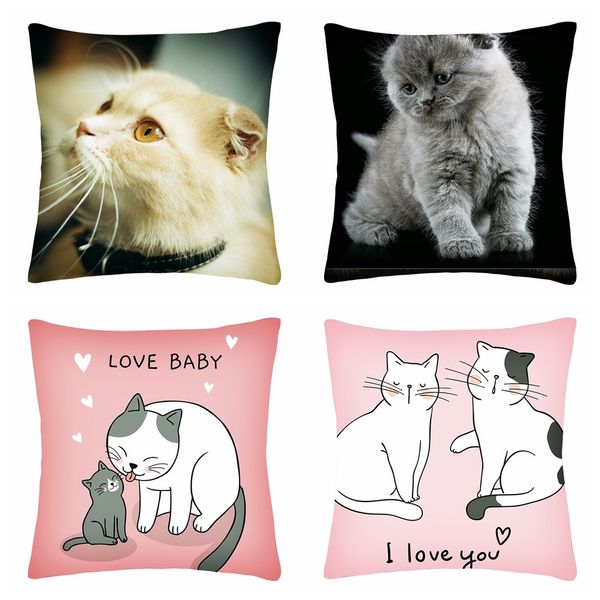 

4pcs/set 45x45cm cute cat cartoon print square pillow case polyester fiber cushion sofa cushion cover home decoration l615