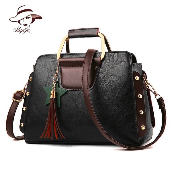 

2020 vintage rivet tassel striped shoulder bag pu leather women crossbody handbag messenger bag metal handle bolsos