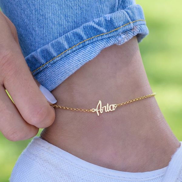 

persoanlized stainless steel custom name anklet heart nameplate leg chain ankle bracelet cheville gold color synoke boho jewelry, Red;blue