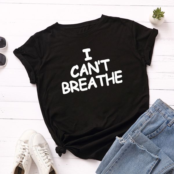 

i can't breathe women's loose round collar short sleeve cotton t-shirt women's top, Gray;blue