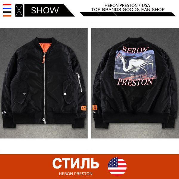 

Mens 2019 Luxury Designer Clothes HERON PRESTON Coat Men Women Warm Cotton Clothing Loose Coat Crane Printed