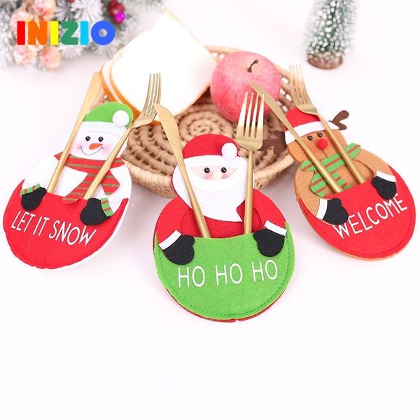 

2019 santa reindeer christmas new year pocket fork knife holder bag home party table dinner restaurant tableware decoration