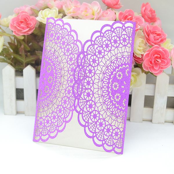 

rectangle shaped laser cut luxury glitter paper wedding invitation cards