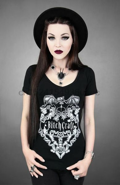 

restyle bitchcraft tshirt goth punk tattoo emo gothic witch black tee shirt, White;black