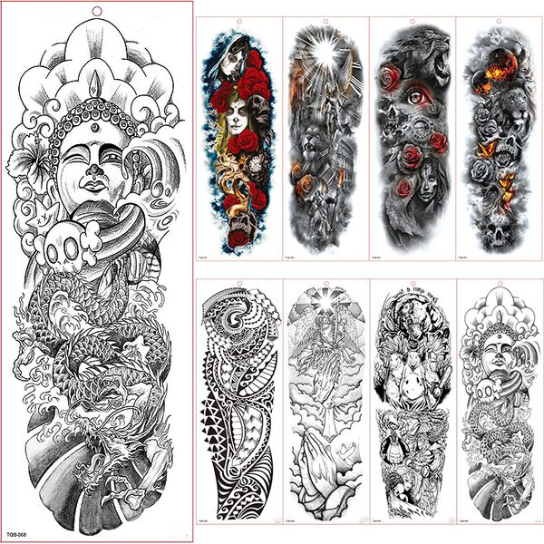 

large arm sleeve tattoo waterproof temporary tattoo sticker buddha statuefull flower tatoo body art tattoo girl