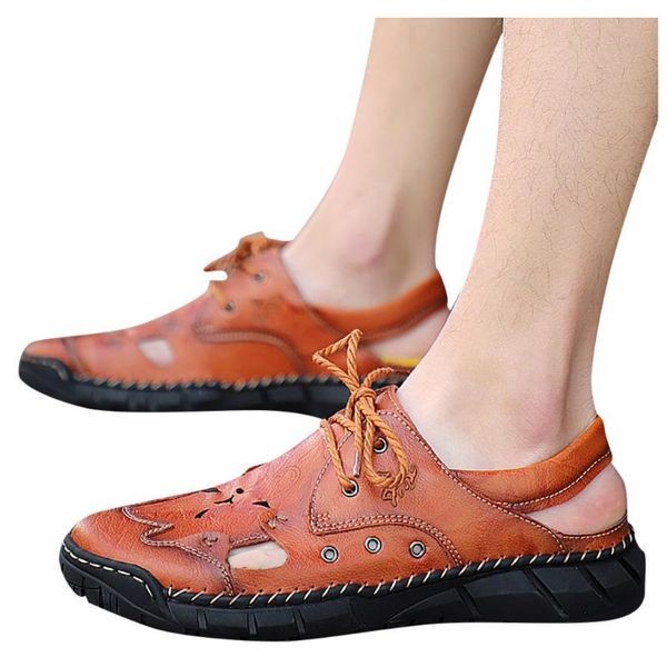 

classic men leather sandal summer leather male beach sandals soft comfortable male outdoor beach slip-on sandals#0227, Black