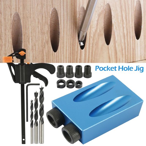 

14/15pcs pocket hole jig kit 6/8/10mm angle drill guide set woodwoorking tool hole puncher locator jig drill bit carpentry tools