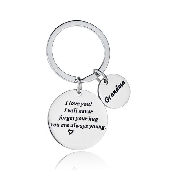 

12pc wholesale gift for grandma grandmother i love you i will never forget hug love heart keyring stainless steel keychain charm, Silver