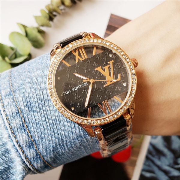 

new designer watch women watches black white luxury watch ceramic stainless steel strap with quartz watches with diamond wristwatch, Slivery;golden
