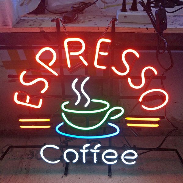 

espresso coffee neon sign lamp design beer advertising home decoration art gift display real glass neon light metal frame 17'' 24