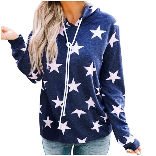 

european style and american style womens hoodies stars print pullover autumn and wwnter hooded sweatshirts hoody hoodie female, Black
