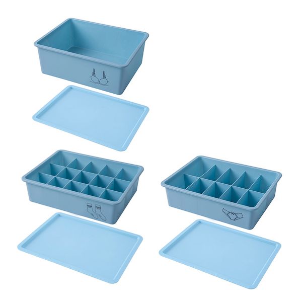 

3 pcs bra underwear storage box with lid grids home wardrobe drawer closet organizer case for socks panties bra, Pink;blue
