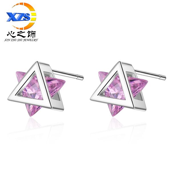 

simple cold wind stud earrings geometric zircon triangle personality pink diamond design niche ear jewelry, Golden