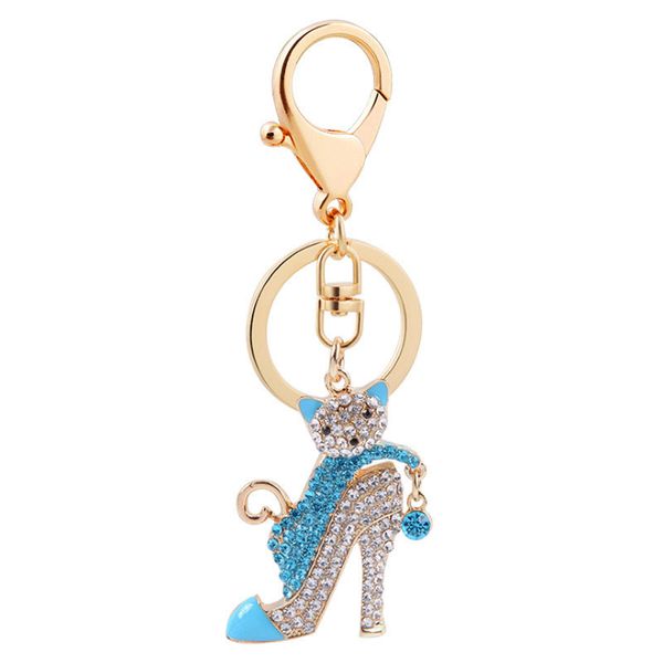 

new european and american fashion high-heeled shoes key chain style small cat pendant boutique backpack pendant, Silver