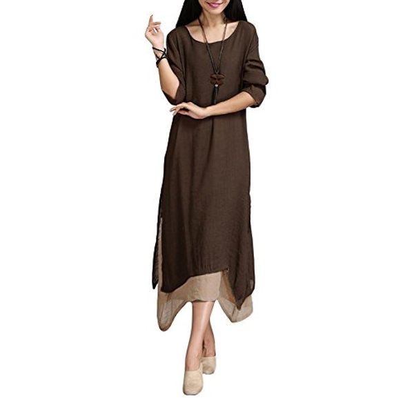 

romacci women's casual vintage long sleeve loose cotton linen boho maxi dress plus size, Black;gray