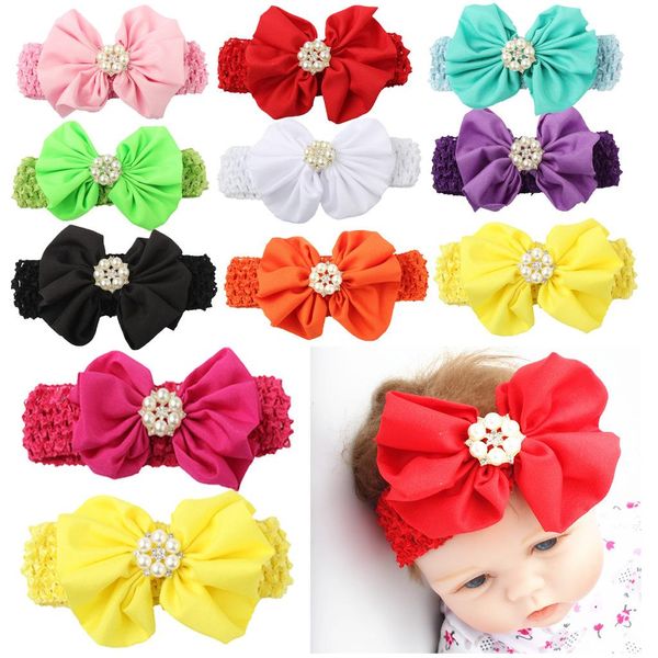 Haarschleifen Stirnband Heißer Verkauf Chiffon Blumen mit Perle handgemachtes Haarband Baby Stirnband Mädchen Kopfschmuck Zubehör