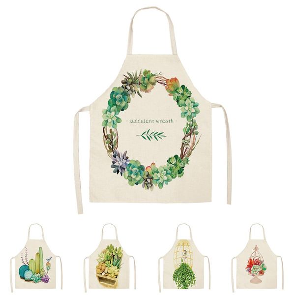 

green plant apron men's and women's home sleeveless anti-fouling linen apron for cooking household cleaning tool wqp1018