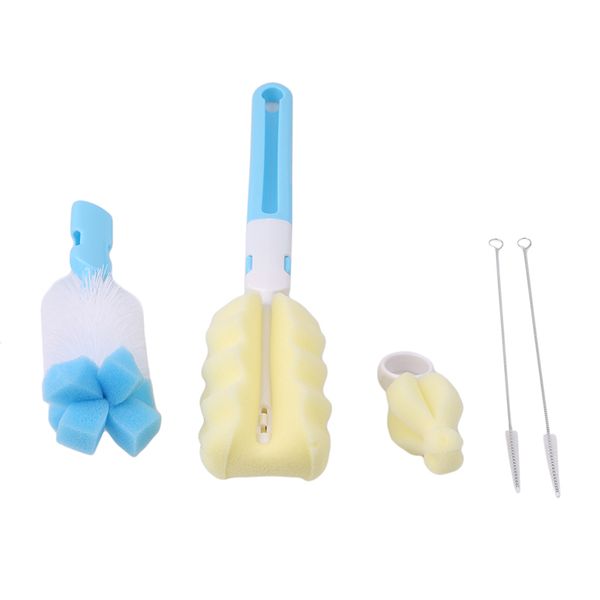 

5pcs/set baby milk feeding bottle brush nipple pacifier brushes handly portable nylon and sponge tube cleaner