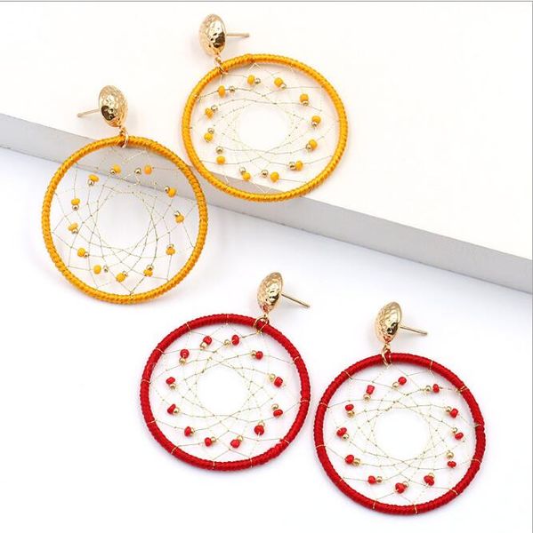 

european round hoop earrings street elegant jewelry bohemian style female dream catcher gold studs circle dangle earings women, Golden;silver