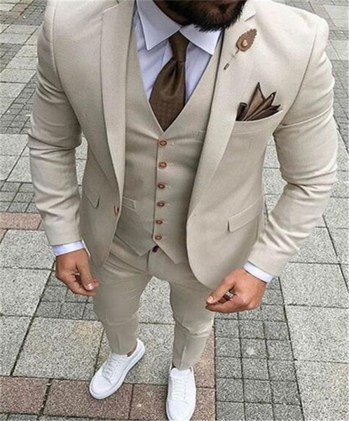 

2020 beige men's suit three piece jacket, trousers and vest customized slim men's suit wedding bridegroom man's, White;black
