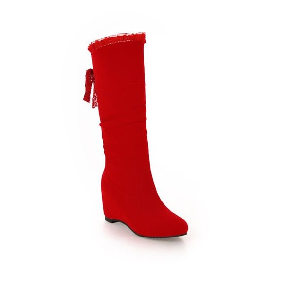 

pqecfs big size 31-45 2019 spring & autumn women solid riband height increasing mid-calf boots 2 colors, Black