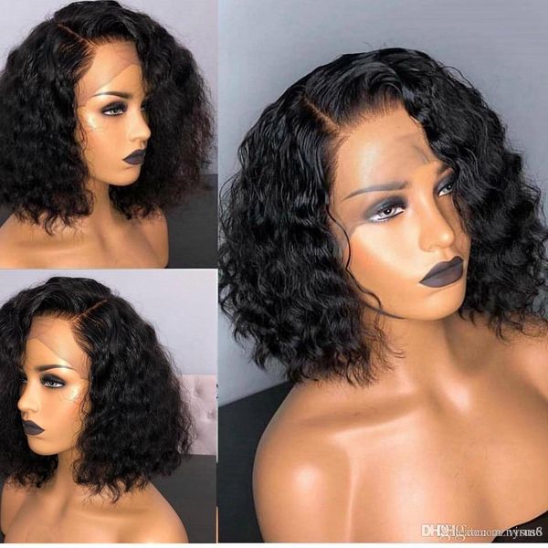 

волнистые короткие парики боб фронта шнурка человеческих волос для чернокожих женщин pre щипковых перуанских remy парики волос с волосами мл, Black