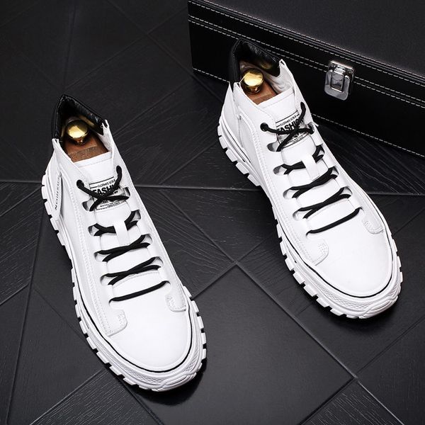 

errfc selling mens white casual shoes high round toe zip trending leisure shoes for man street hombre zapatos 38-43, Black