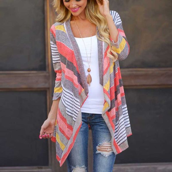 

women's knits & tees striped print boho cardigan women red outwear knitted casual vintage jacket coat loose sweater irregular design, White