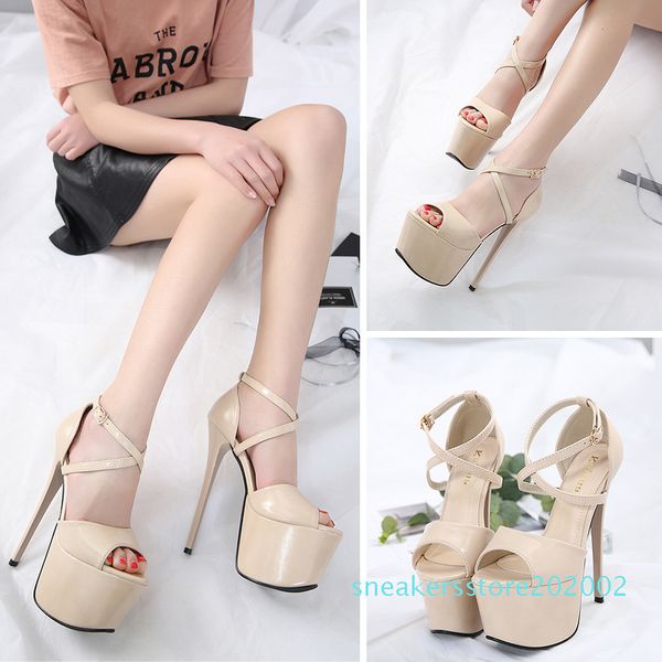 

2020 summer new fashion sandals fish mouth super high heels fine heel platform women's shoes s02, Black
