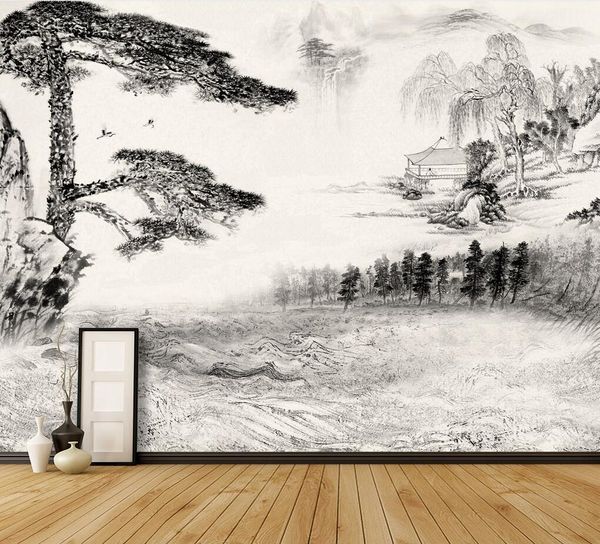 

new chinese landscape background wall 3d living room bedroom ceiling wallpaper papel de parede