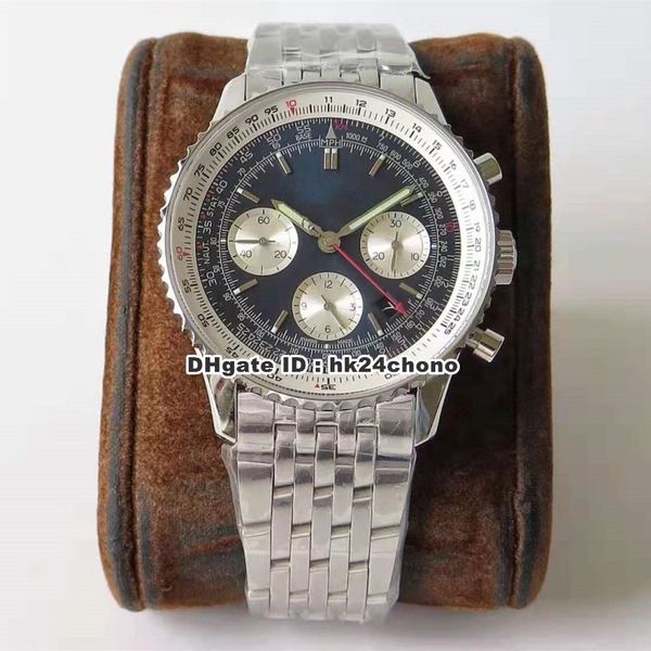 

2 style watches navitimer 1 b01 chronograph 43 eta7750 28800vph autoamtic mens watch blue dial stainless steel strap gents wristwatches, Slivery;brown
