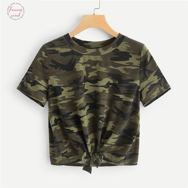 

knot v neck front camouflage tee style fashion t shirt 2019 summer casual short sleeve streetwear women tees and, White