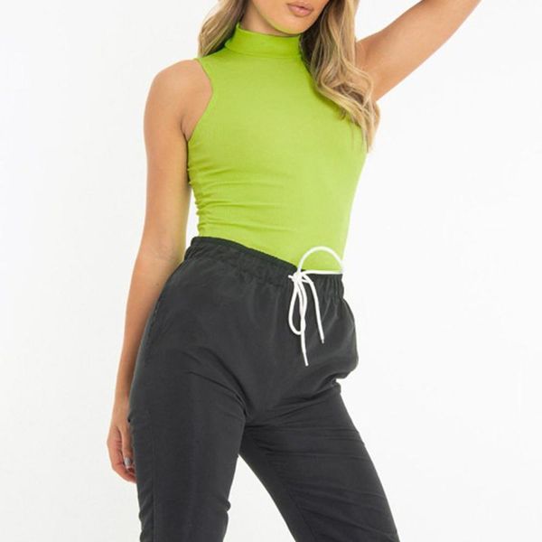 

neon green ribbed knitted bodysuits women black sleeveless summer slim rompers womens jumpsuit basic playsuit womens, Black;white