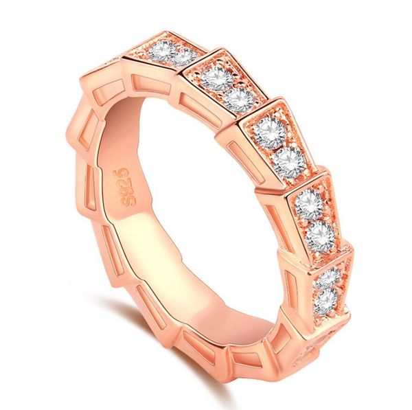 

2018 new arrival vintage fashion jewelry 925 sterling silver&rose gold filled pave white sapphire cz diamond women wedding snake band ring, Slivery;golden