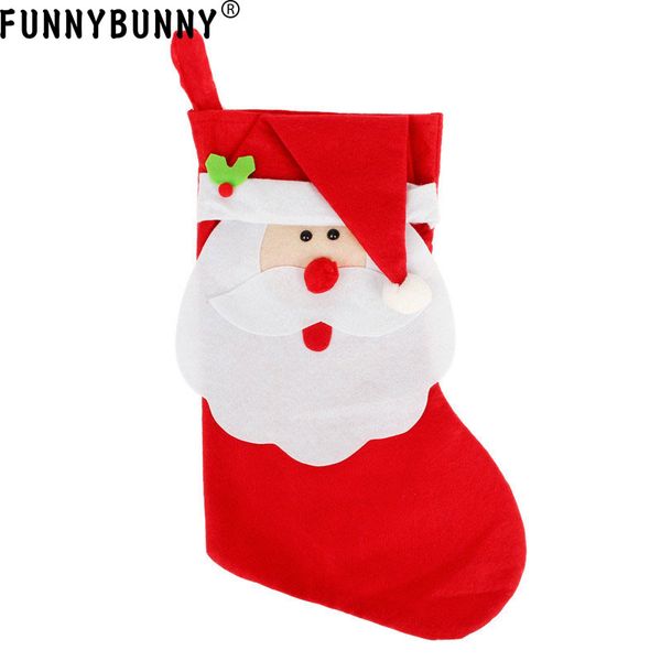 

funnybunny christmas white santa stocking red xmas sock gift bags candy non-woven fabric applique party decoration