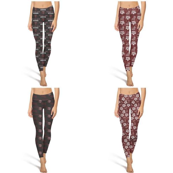 

texas a&m aggies football maroon fashion women design yoga pants 90 degrees casual four-way stretch suitable for training leggings usa, Black