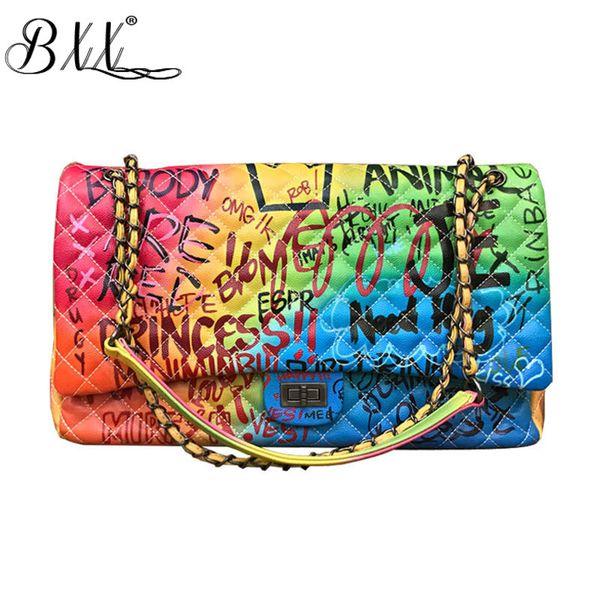 

bxx sac / 2019 fashion women handbags flap pocket color graffiti print shoulder corssbody bag zc790